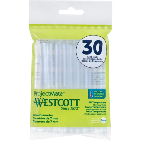 Westcott Premium, Clear, Mini Glue Sticks, All Temperature, 30-Pack